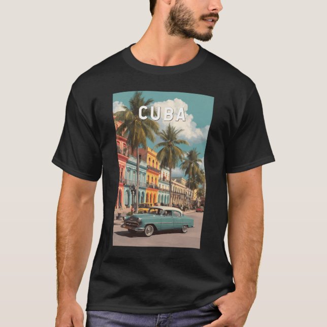 Cuba Illustration Travel Art Vintage T-Shirt (Front)