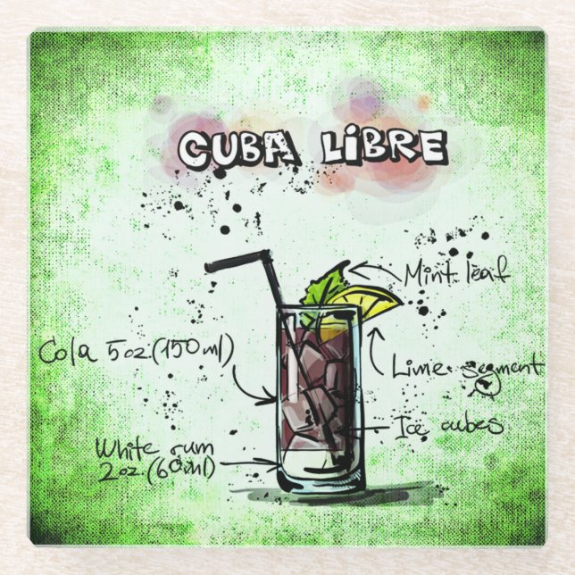 Cuba Libre Drink Recipe Glass Coaster (Front)