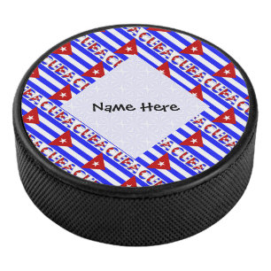 Cuba Light Cuban Flag Tiled Personalised Name Hockey Puck