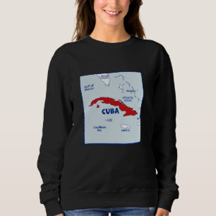 Cuba Map in flag colours. Surrounding countries & Sweatshirt