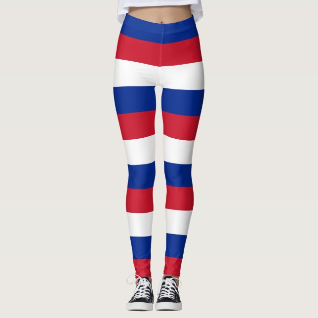 Cuba National Flag Colours Horizontal Striped Leggings (Front)