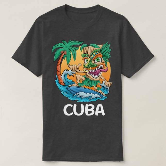 Cuba Palm Tree Surfing Beach Vacation Tiki Man Pre T-Shirt (Design Front)