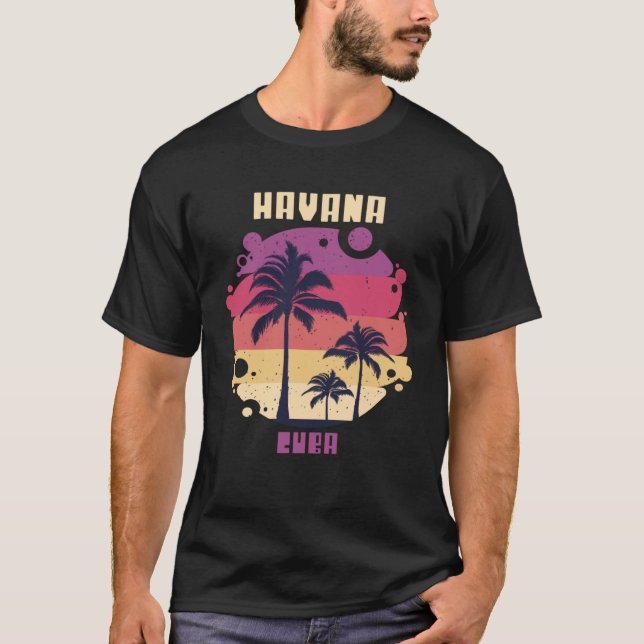 Cuba Palm tree Surfing Havana Ocean Vacation T-Shirt (Front)
