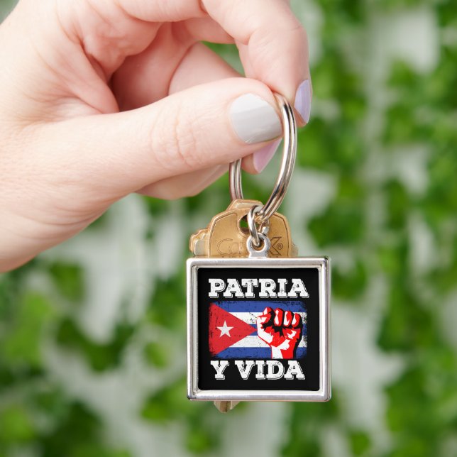 Cuba Patria Y Vida Cubano National Flag Key Ring (Hand)