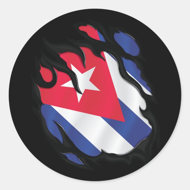 Cuba Ripped Flag Classic Round Sticker (Front)