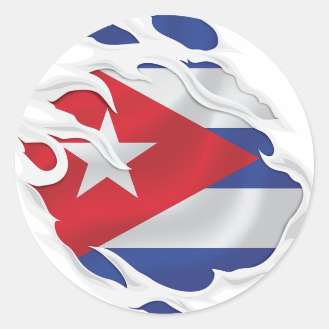Cuba Ripped Flag Classic Round Sticker (Front)