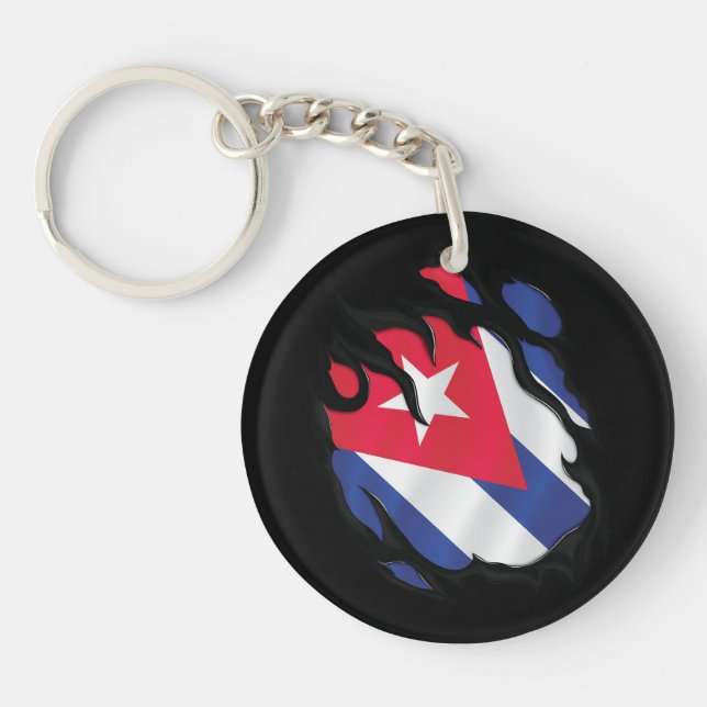 Cuba Ripped Flag Key Ring (Front)