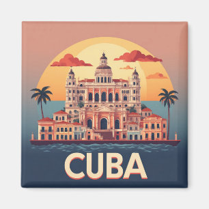 Cuba Seaside Palace at Sunset With Palm Trees Magnet