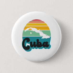 Cuba Sunset Vintage Cuban Island Map Caribbean 6 Cm Round Badge