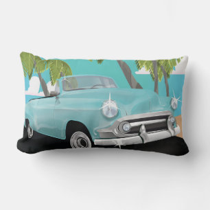 Cuba vintage car travel poster lumbar cushion