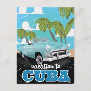 Cuba vintage car travel poster postcard