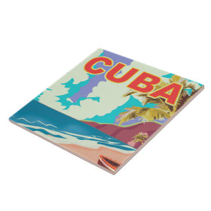 Cuba vintage travel poster ceramic tile