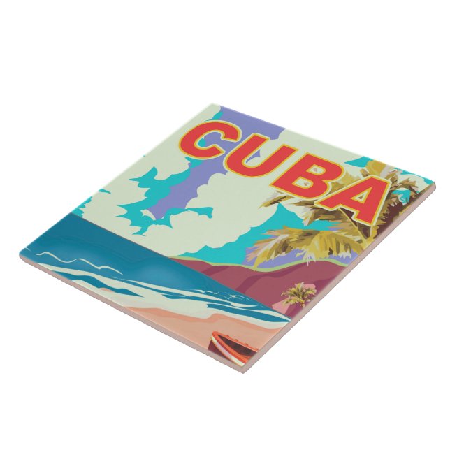 Cuba vintage travel poster ceramic tile (Side)