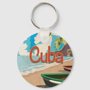 Cuba Vintage Travel Poster Key Ring