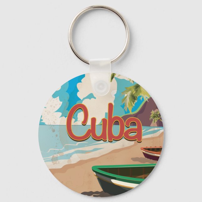 Cuba Vintage Travel Poster Key Ring (Front)
