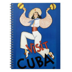 Cuba Vintage Travel Poster Restored Notebook