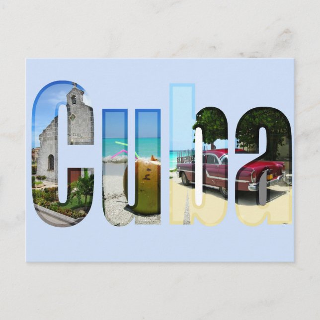 Cuba with different scenes in the letters postcard (Front)