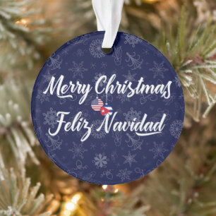 Cuban American Bilingual Merry Christmas Ornament