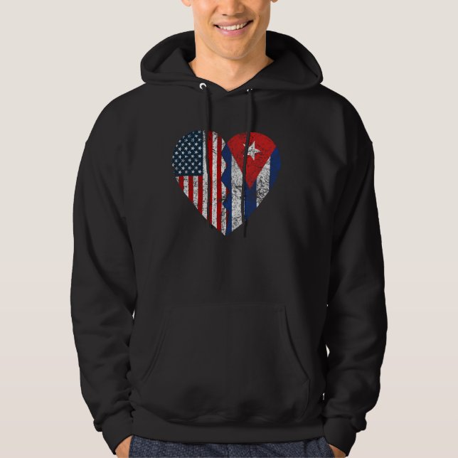 Cuban American Flags Heart United States Cuba Root Hoodie (Front)