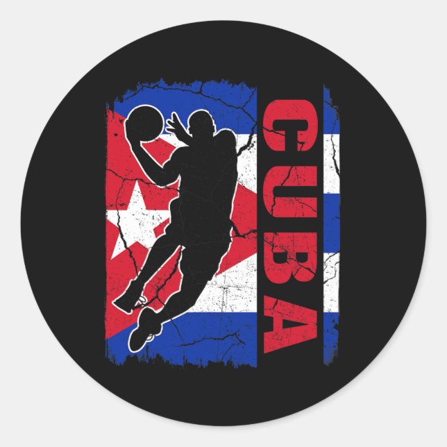 Cuban Basketball Player Cuba Flag Basketball Fans  Classic Round Sticker (Front)