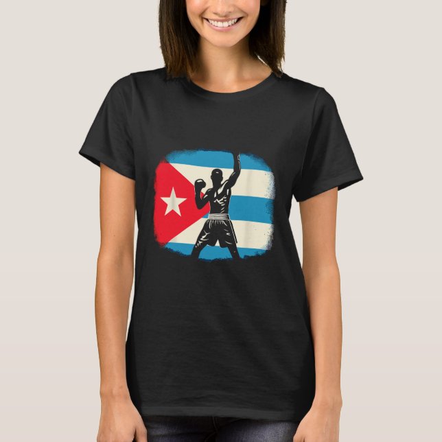 Cuban Boxing Power With Flag Pride  T-Shirt (Front)
