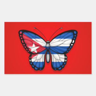 Cuban Butterfly Flag on Red Rectangular Sticker