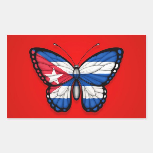 Cuban Butterfly Flag on Red Rectangular Sticker (Front)