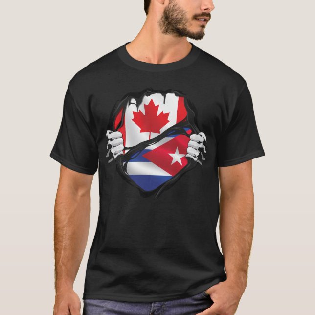 Cuban Canadian Hands Ripped Roots Flag T-Shirt (Front)