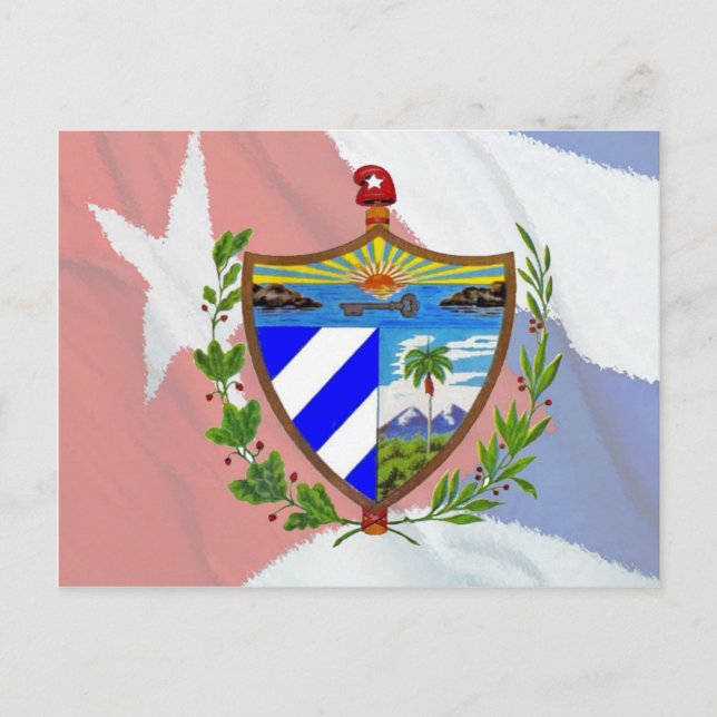 Cuban Coat of Arms on Cuban Flag Postcard (Front)