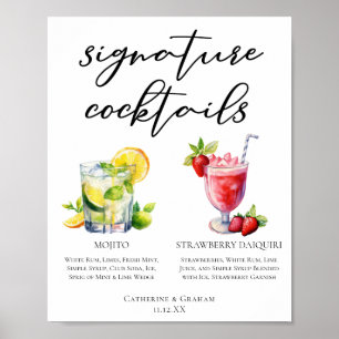 Cuban Cocktails Mojito Strawberry Daiquiri Menu Poster