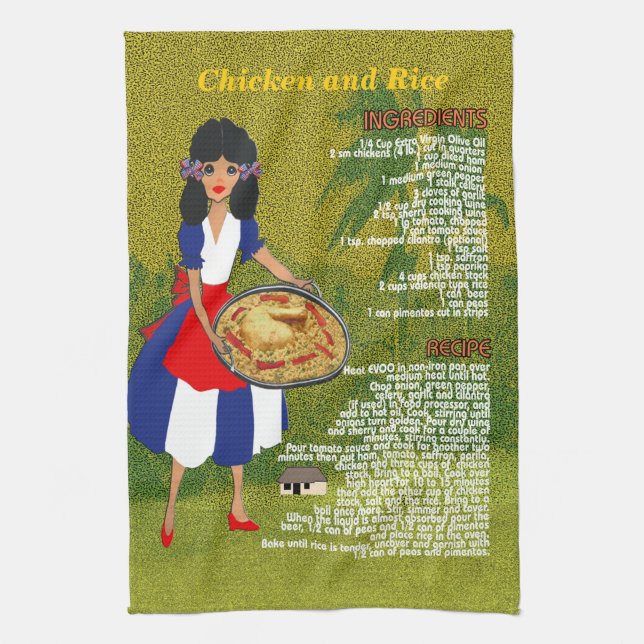 Cuban Cuisine Recipe Kitchen Towel-Chicken & Rice Tea Towel (Vertical)