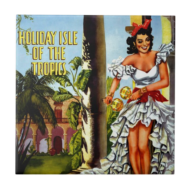 Cuban Dancer Vintage Travel Ceramic Tile (Front)