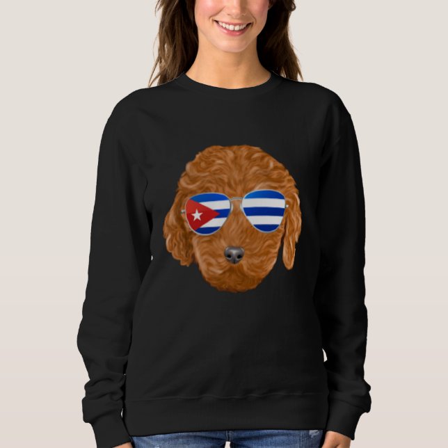Cuban Flag Brown Poodle Dog Cuba Pocket Sweatshirt (Front)