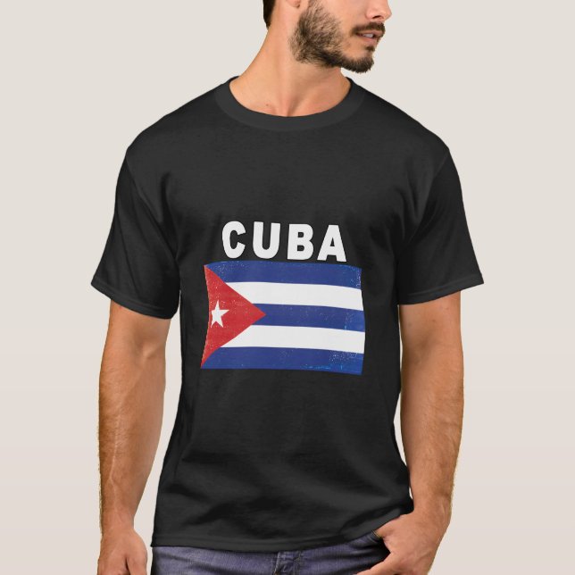 Cuban Flag Distressed-Image Design T-Shirt (Front)