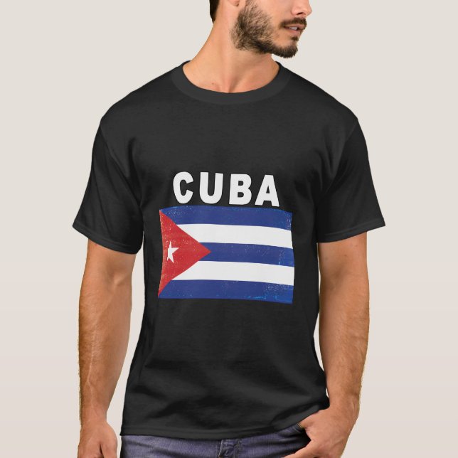 Cuban Flag Distressed-Image Design T-Shirt (Front)
