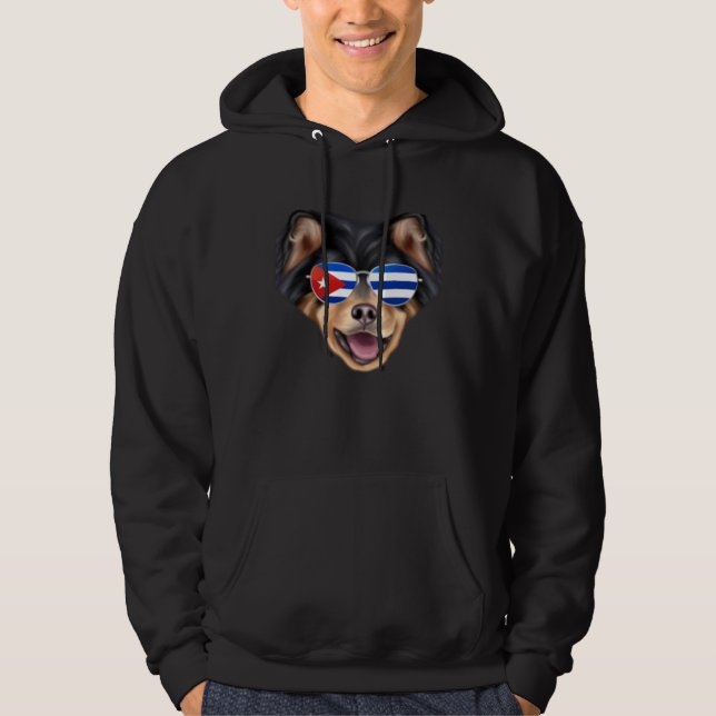 Cuban Flag Finnish Lapphund Dog Cuba Pocket Hoodie (Front)