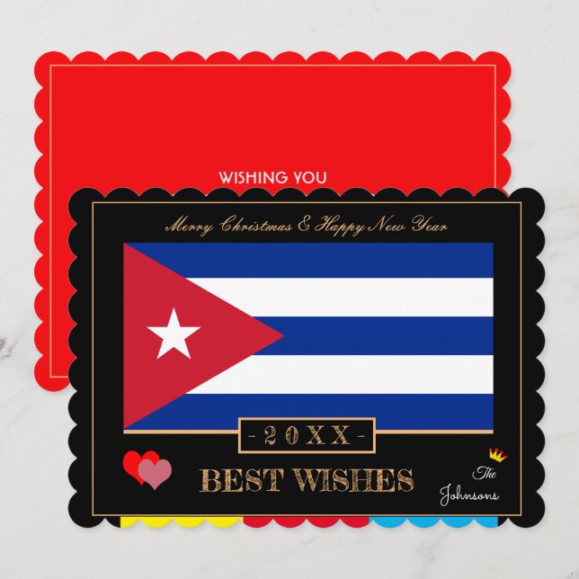 Cuban Flag & Happy New Year/Best Wishes Card Cuba (Front/Back)