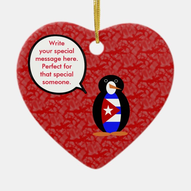 Cuban Flag Holiday Ms. Penguin Talking Ceramic Tree Decoration (Front)