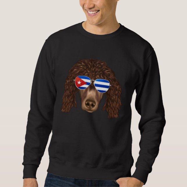 Cuban Flag Irish Water Spaniel Dog Cuba Pocket Sweatshirt (Front)