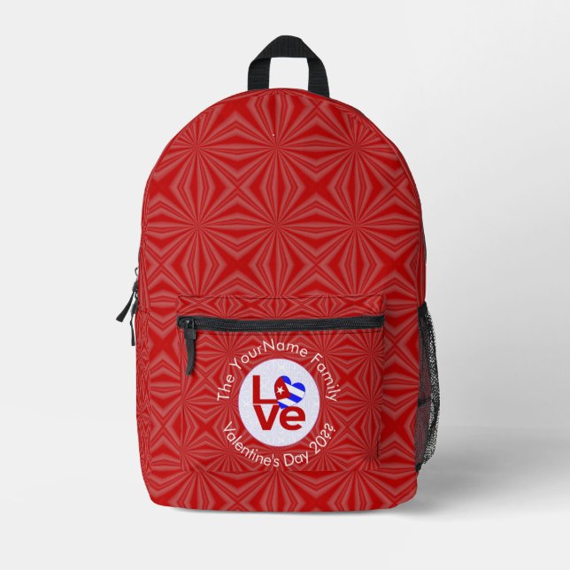 Cuban Flag Red LOVE Personalised  Printed Backpack (Front)
