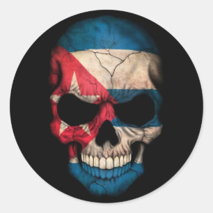 Cuban Flag Skull on Black Classic Round Sticker