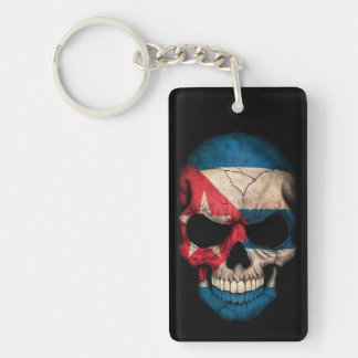 Cuban Flag Skull on Black Key Ring