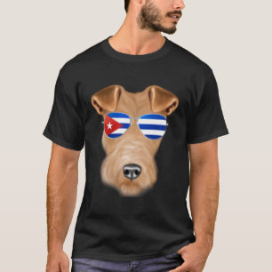 Cuban Flag Wire Fox Terrier Dog Cuba Pocket T-Shirt