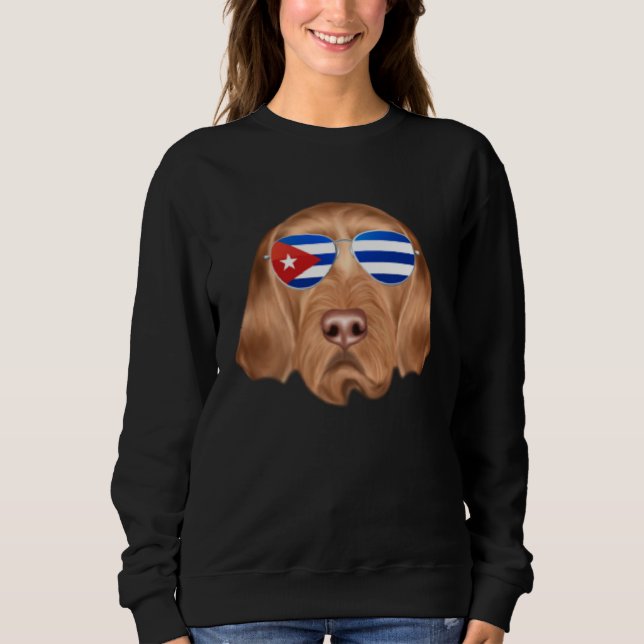Cuban Flag Wirehaired Vizsla Dog Cuba Pocket Sweatshirt (Front)