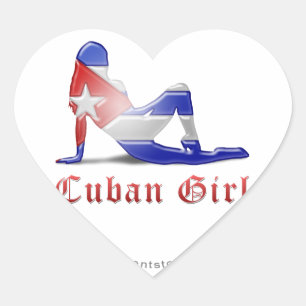 Cuban Girl Silhouette Flag Heart Sticker
