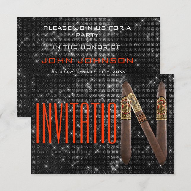 Cuban Havana Invitation Black Sparkly Night (Front/Back)