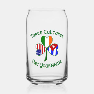 Cuban Irish America Flags Shamrock Personalised  Can Glass
