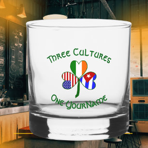 Cuban Irish America Flags Shamrock Personalised Whiskey Glass