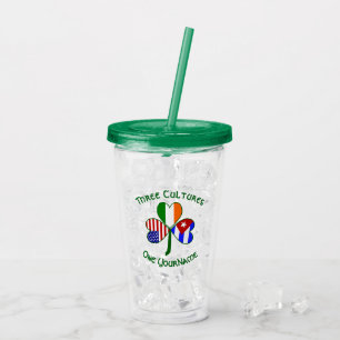 Cuban Irish American Flags Shamrock Personalised Acrylic Tumbler