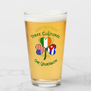 Cuban Irish American Flags Shamrock Personalised Glass